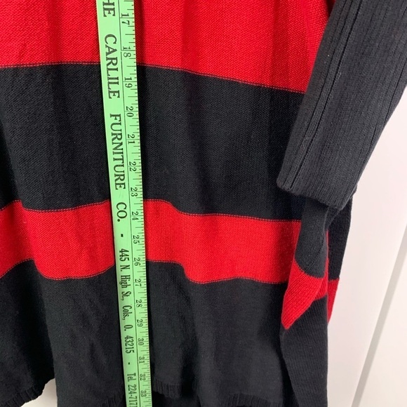 Chicos Small Medium Oversized Sweater Cardigan Knee Length Red Black Pockets - Picture 8 of 9